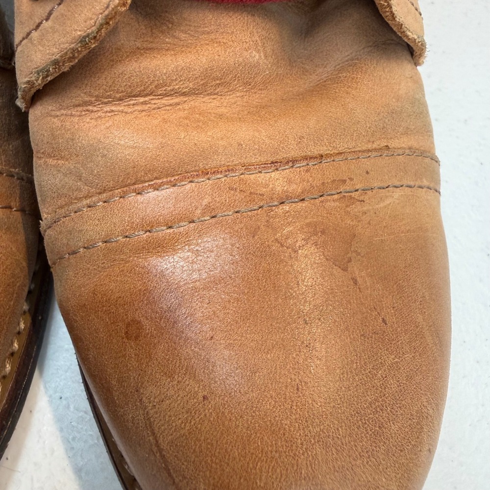 Vince Camuto Vestas Tan Leather Red Lace Up Ankle Boots 9B - Picture 4 of 16